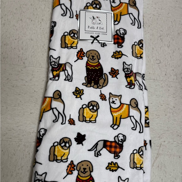 Dog Blanket - White with Brown and Orange Accents - Picture 1 of 2